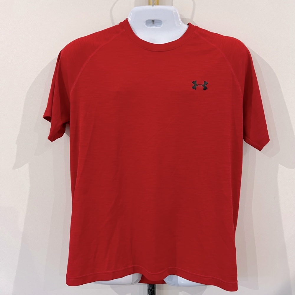 Red Under Armor Heat Gear Athletic Crew Neck Tee Shirt Large Loose Fit